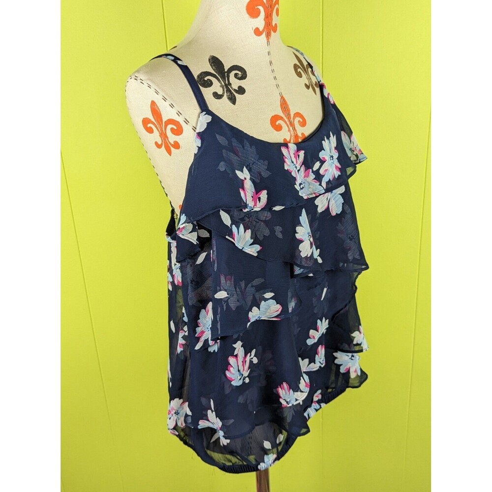 Torrid Women Sz 1X Top Blue Floral Tank Sleeveless Pullover Casual Elastic Hem